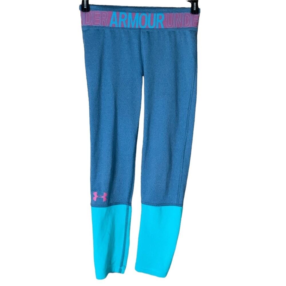 Under Armour HeatGear Ankle Crop Leggings Heather Blue Size Youth Medium